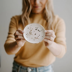 Speckled Jewelry Dish - White and Gold Foil - 4x4"