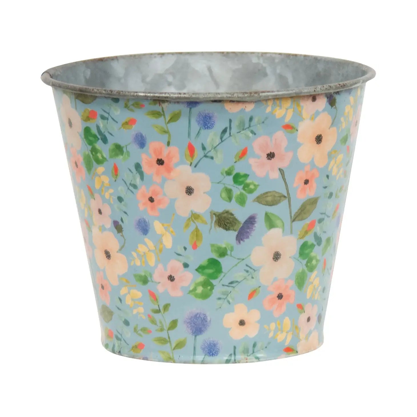 Vintage Blue Floral Metal Bucket