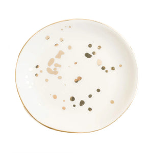 Speckled Jewelry Dish - White and Gold Foil - 4x4"