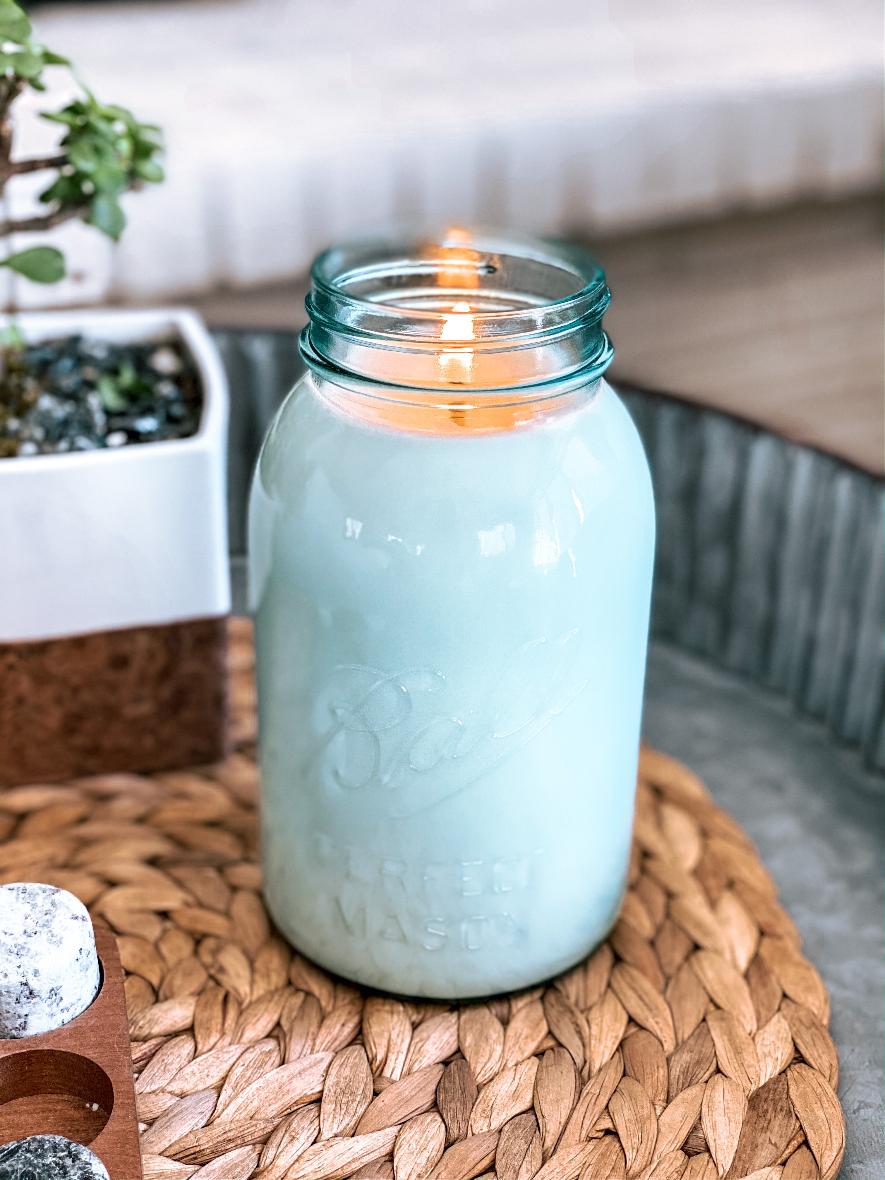 Aqua Vintage 32oz Mason Jar Candle